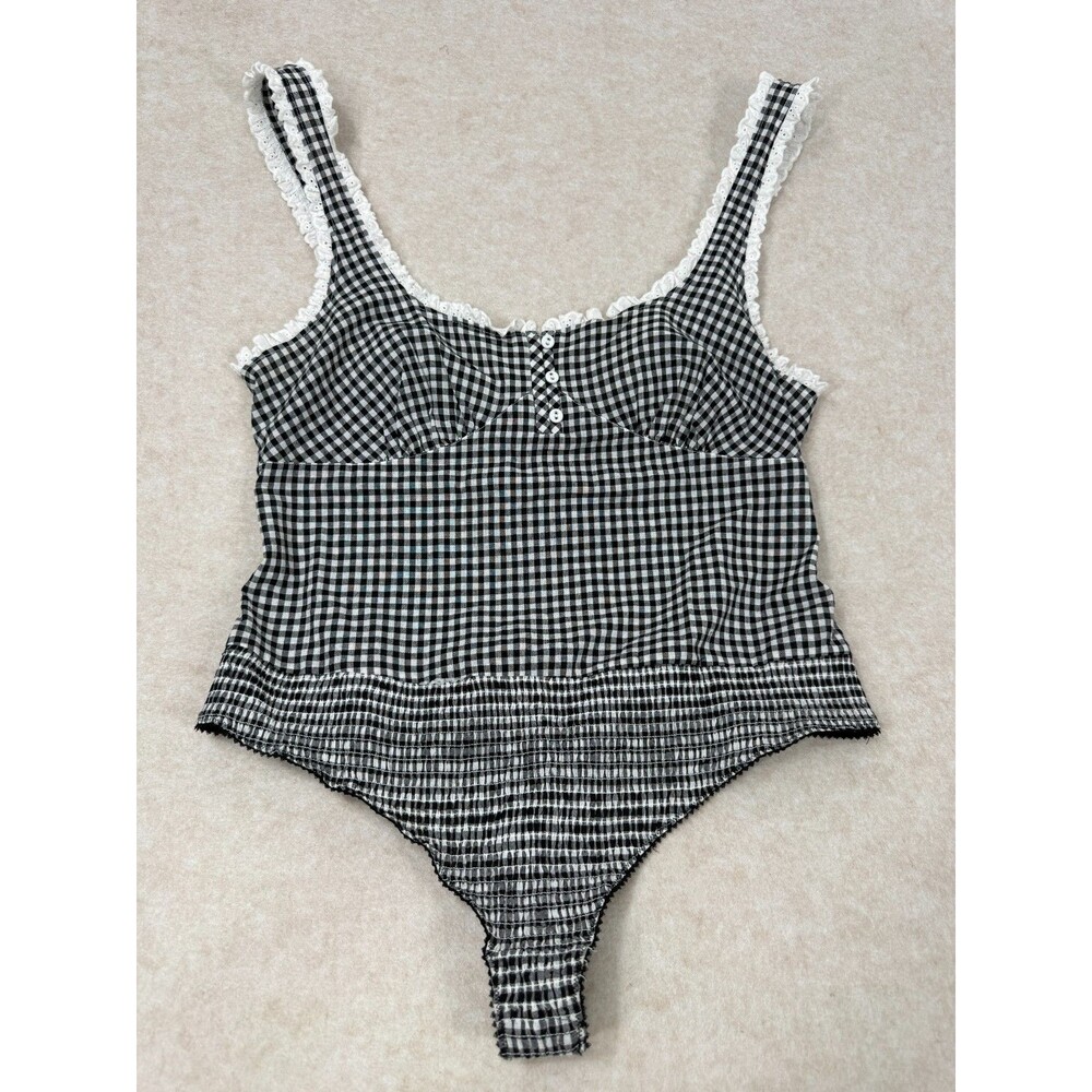 NWT Intimately Free People Cassie Bodysuit XL Gingham Lace Smocked Cottagecore